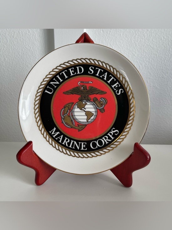 US Marine Corps Other - Vtg US Marine Corps 6.75” Plate 22K Gold Details Trim Porcelain Limited USA